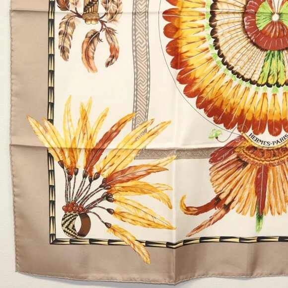 HERMES Carre 90 Scarf ""BRAZIL"" Silk Beige Auth am9005 - Picture 5 of 14